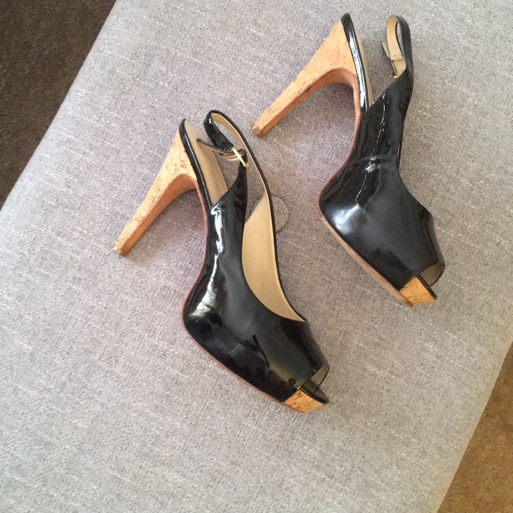 Black platform patent leather sandals